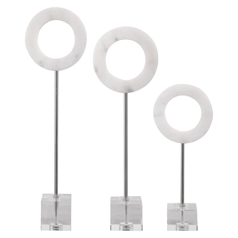 Uttermost Coin Toss Marble Crystal and Iron Rings in White (Set of 3)