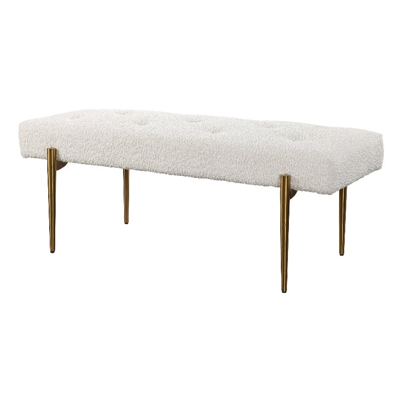Uttermost Olivier Contemporary Fabric and Stainless Steel Bench in White