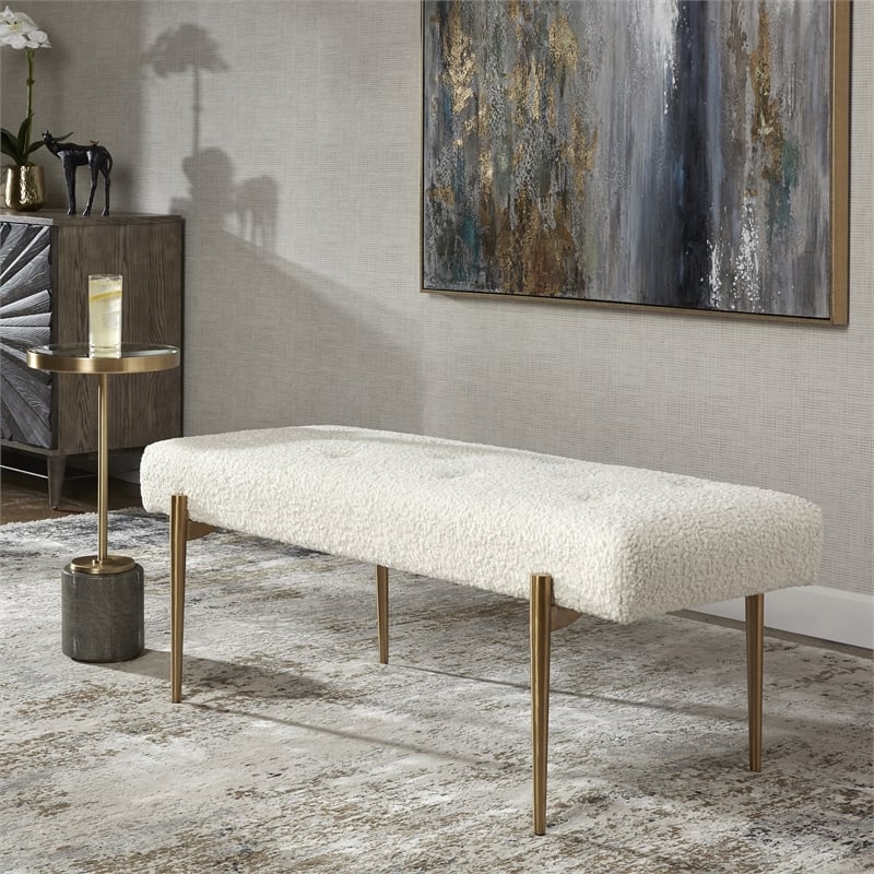 Uttermost Olivier Contemporary Fabric and Stainless Steel Bench in White