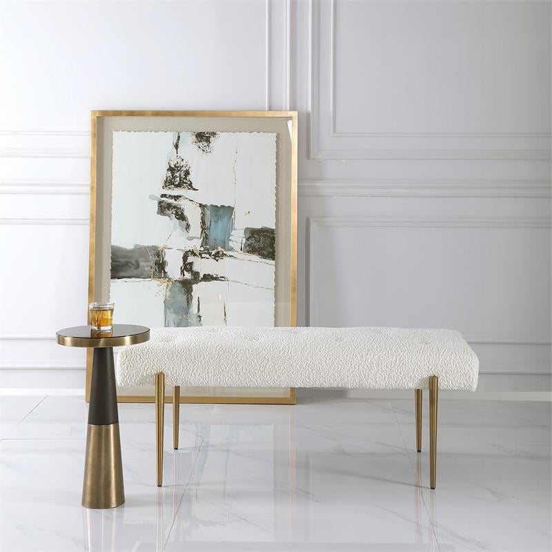 Uttermost Olivier Contemporary Fabric and Stainless Steel Bench in White