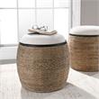 Uttermost Island Coastal MDF and Iron Straw Accent Stool in Black/Beige