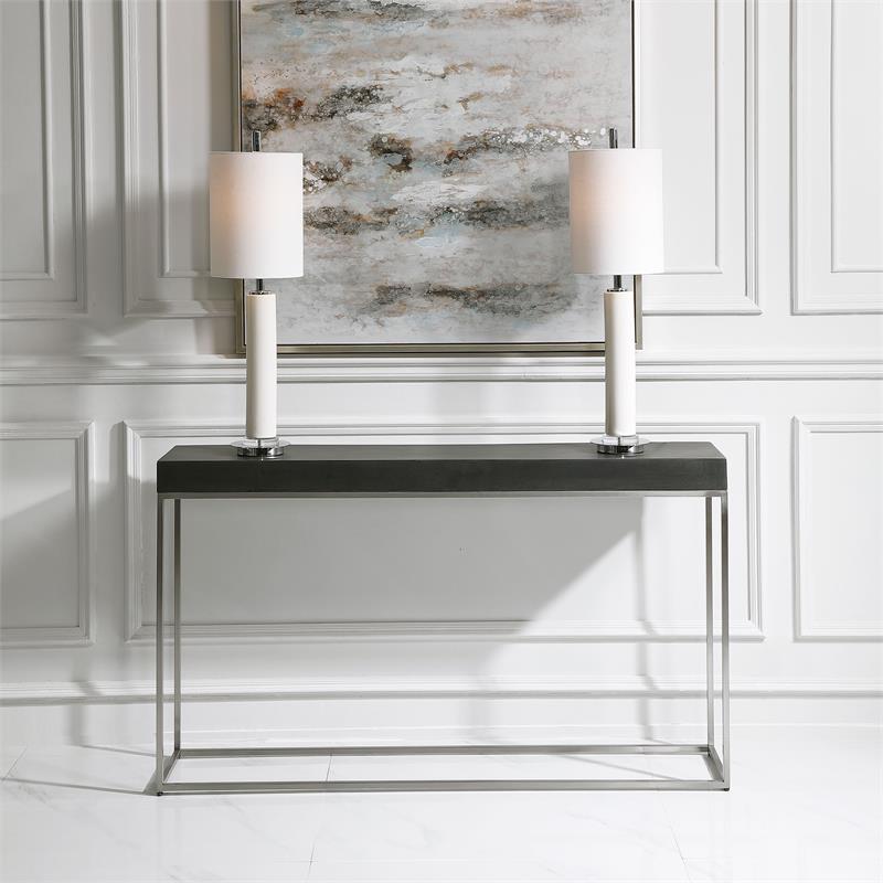 Uttermost Jase Contemporary Wood and Metal Console Table in Black/Silver