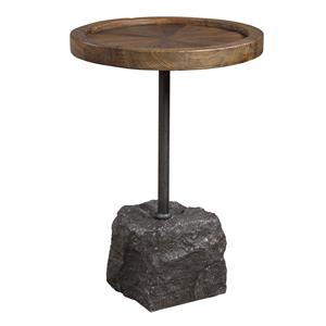 uttermost horton iron and stone accent table in gray/woodtone