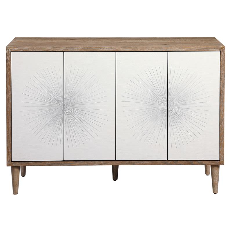Uttermost Dani 4-Door Contemporary Wood Cabinet in White/Woodtone