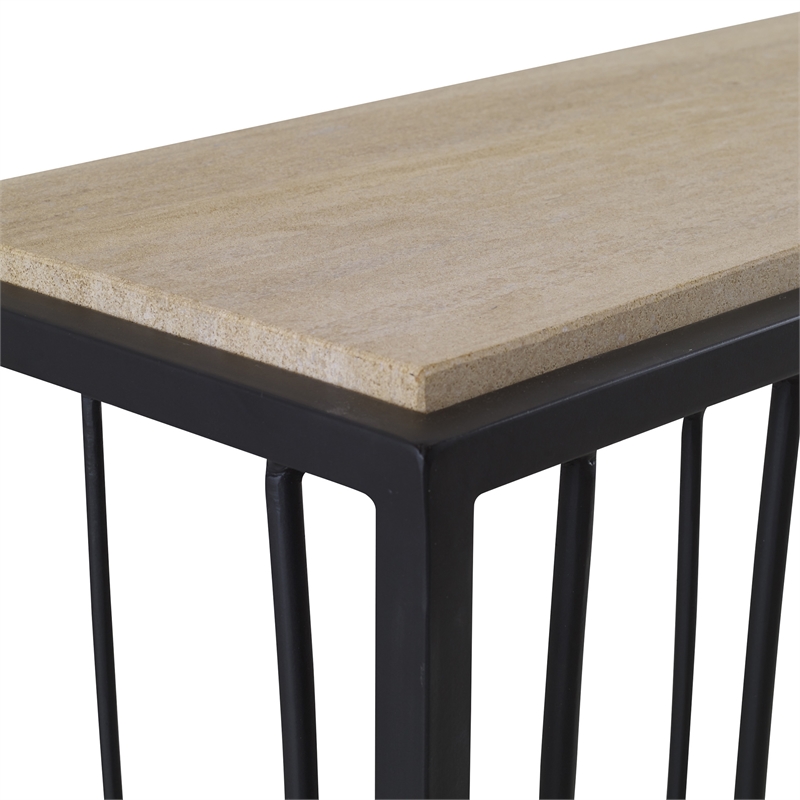 Uttermost Reed Transitional Metal and Stone Console Table in Black/Brown