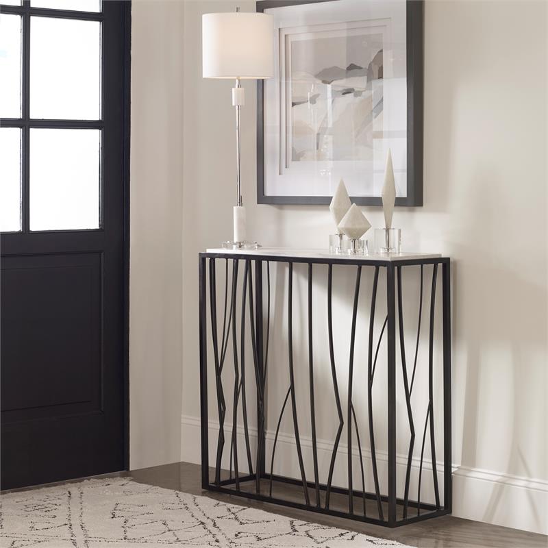 Uttermost Reed Transitional Metal and Stone Console Table in Black/Brown