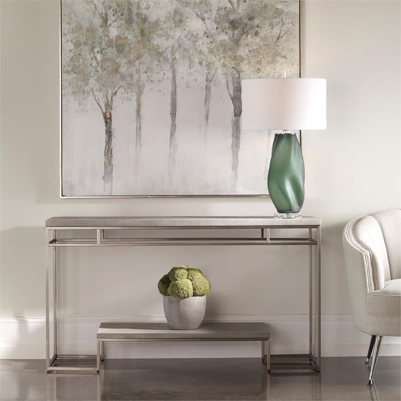 Uttermost Clea Contemporary Stainless Steel and MDF Wood Console Table in Gray