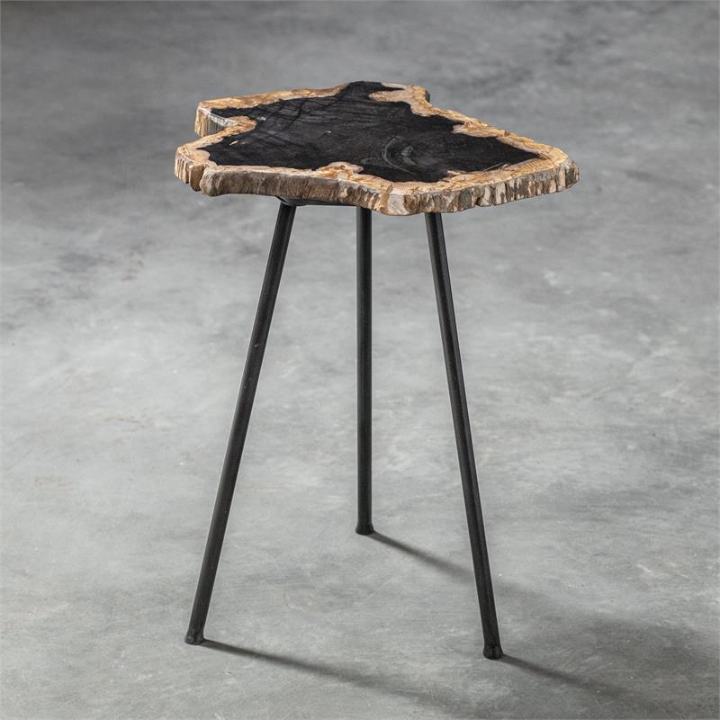 Uttermost Mircea Contemporary Metal Accent Table in Black/Woodtone