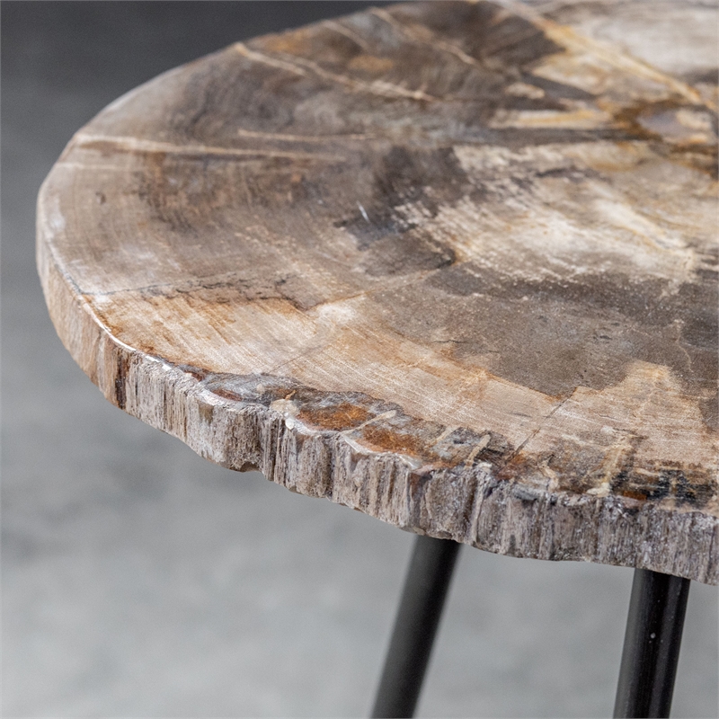 Uttermost Mircea Contemporary Metal Accent Table in Black/Woodtone