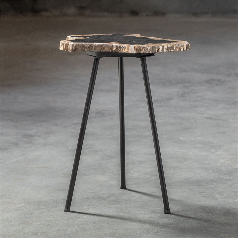 Uttermost Mircea Contemporary Metal Accent Table in Black/Woodtone