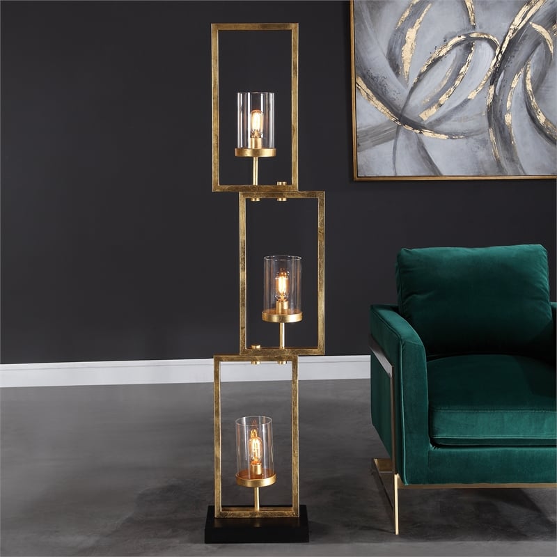 Uttermost Cielo Contemporary Steel and Glass Floor Lamp in Black/Gold