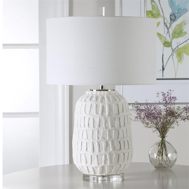Uttermost Caelina Steel Ceramic Crystal and Fabric Table Lamp in White