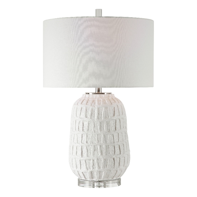 Uttermost Caelina Steel Ceramic Crystal and Fabric Table Lamp in White