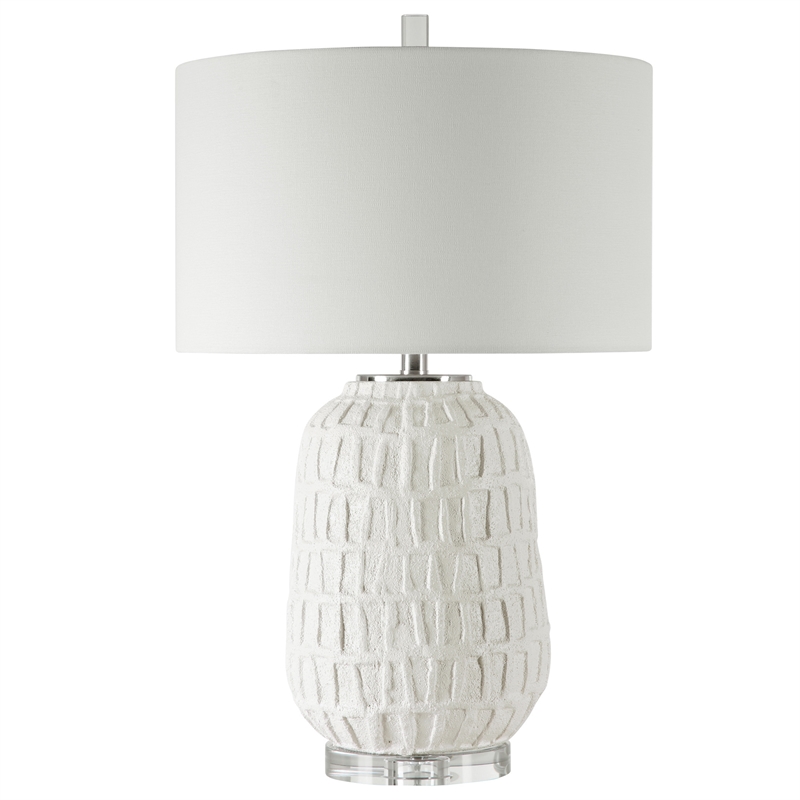 Uttermost Caelina Steel Ceramic Crystal and Fabric Table Lamp in White