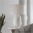 Uttermost Caelina Steel Ceramic Crystal and Fabric Table Lamp in White