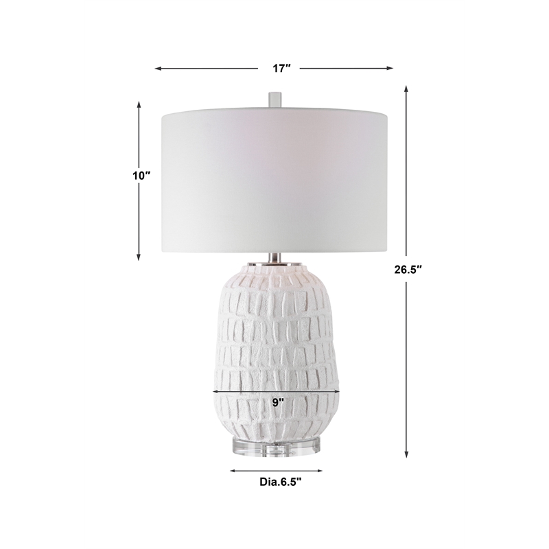 Uttermost Caelina Steel Ceramic Crystal and Fabric Table Lamp in White