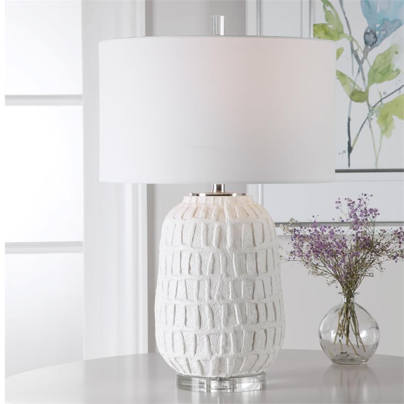 Uttermost Caelina Steel Ceramic Crystal and Fabric Table Lamp in White