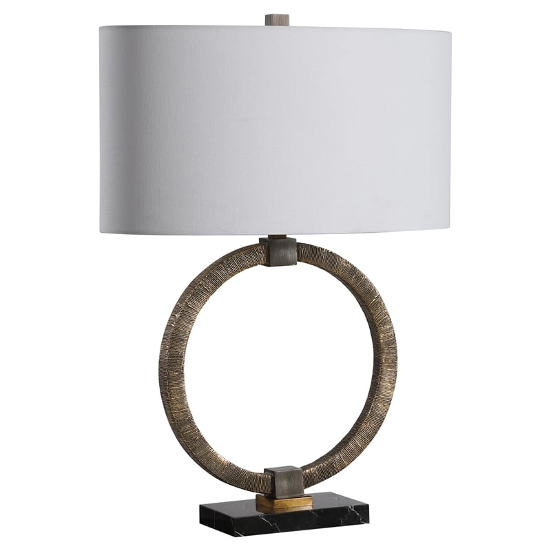 Uttermost Contemporary Resin Marble Iron and Fabric Table Lamp in Gold