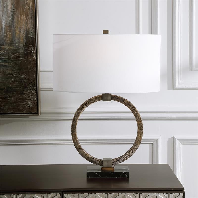 Uttermost Contemporary Resin Marble Iron and Fabric Table Lamp in Gold