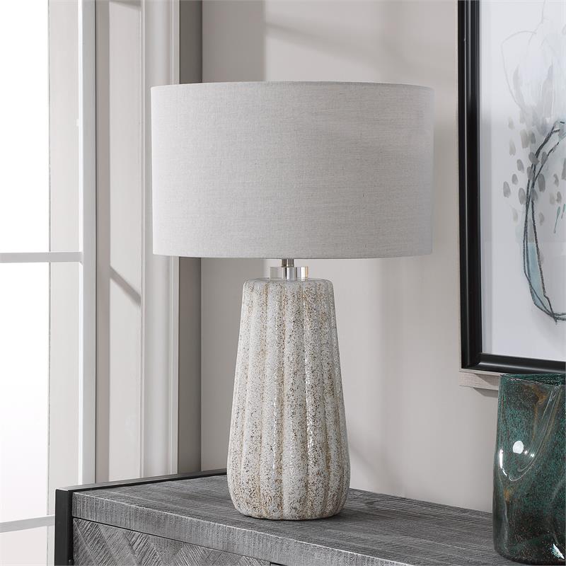 Uttermost Pikes Ceramic Steel and Crystal Table Lamp in Brown and White