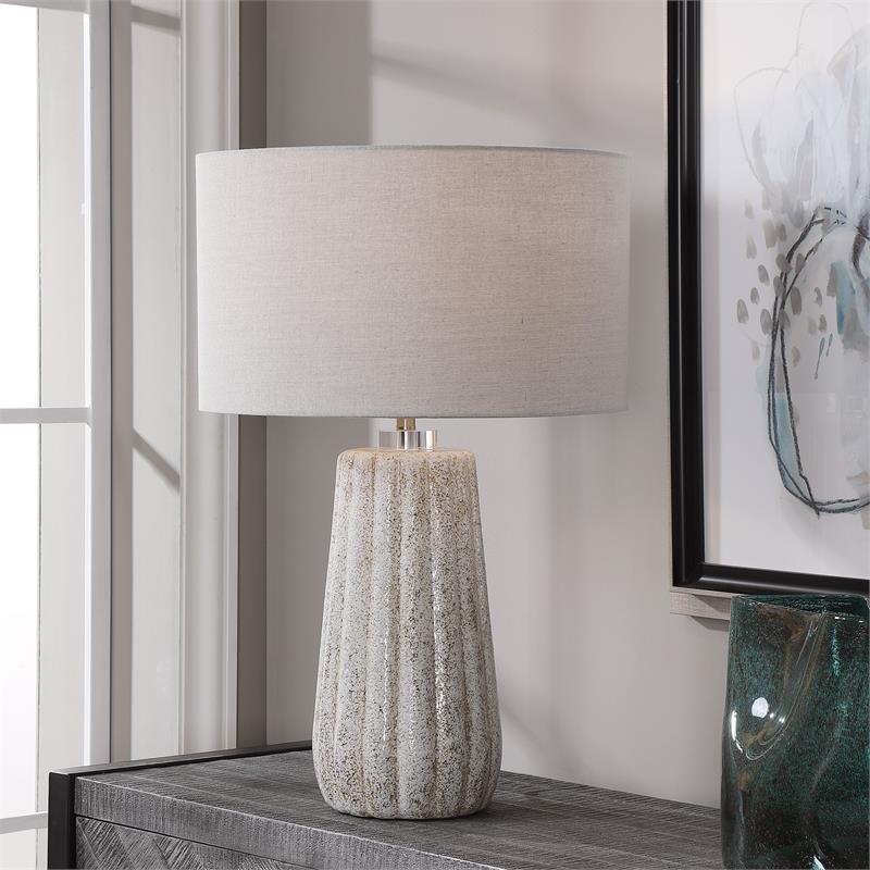 Uttermost Pikes Ceramic Steel and Crystal Table Lamp in Brown and White