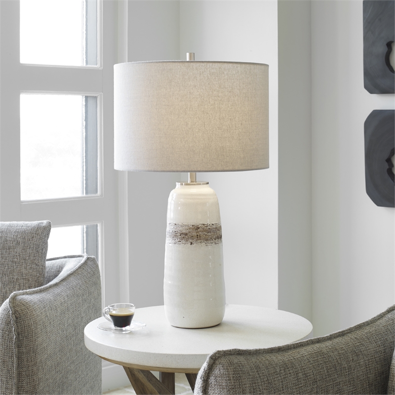 Uttermost Comanche Transitional Ceramic and Steel Table Lamp in White