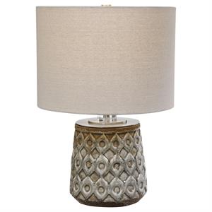 uttermost cetona ceramic steel and crystal table lamp in brown/gray