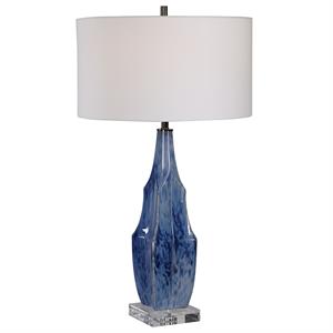 uttermost everard traditional porcelain iron and fabric table lamp in blue