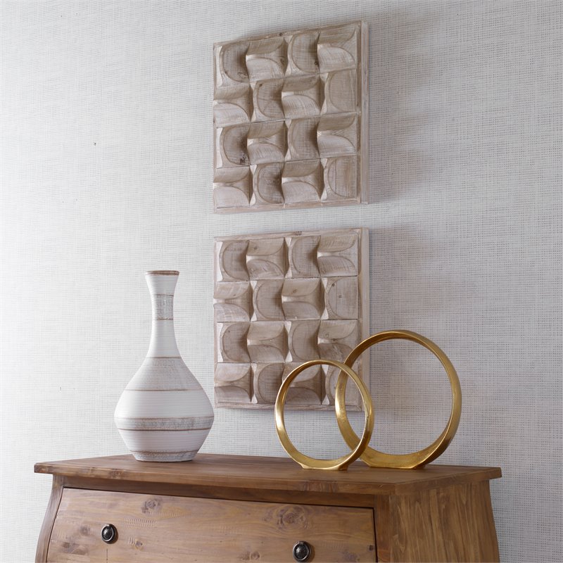 Uttermost Pickford Contemporary Fir Wood and MDF Wall Decor in Natural and Ivory