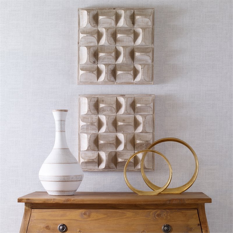 Uttermost Pickford Contemporary Fir Wood and MDF Wall Decor in Natural and Ivory