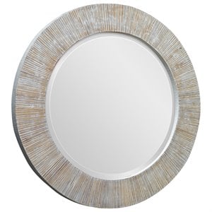 Uttermost Repose Round Coastal Bamboo and Wood Mirror in White