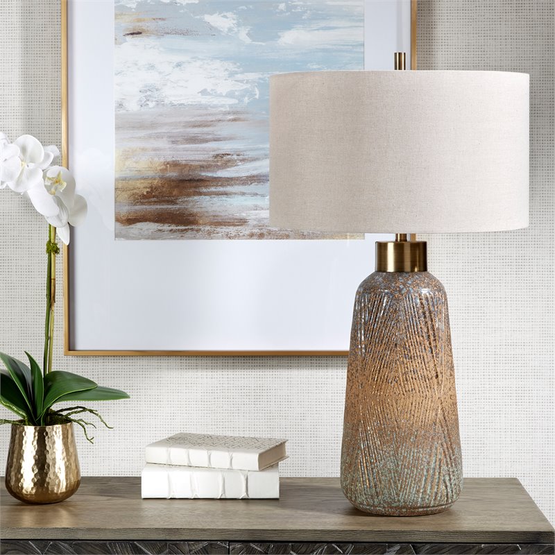Uttermost Western Sky Ceramic and Fabric Table Lamp in Blue/Bronze