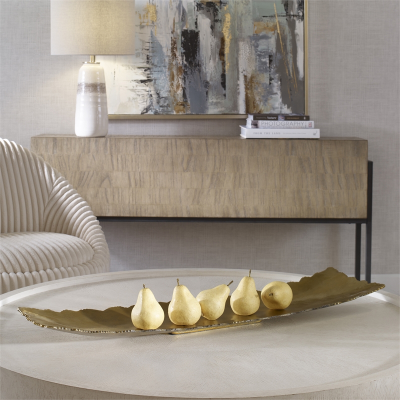 Uttermost Camilla Contemporary Cast Aluminum Tray in Brass and Gold