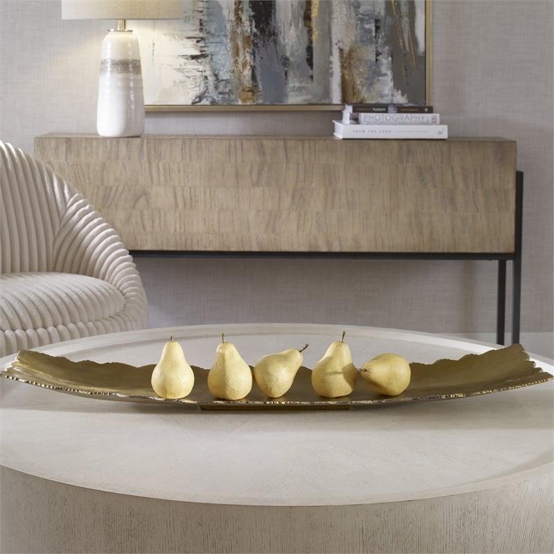 Uttermost Camilla Contemporary Cast Aluminum Tray in Brass and Gold