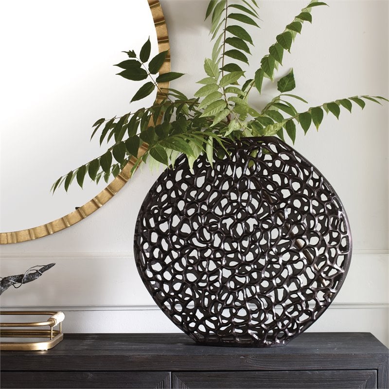 Uttermost Web Contemporary Cast Aluminum Vase in Dark Bronze Finish