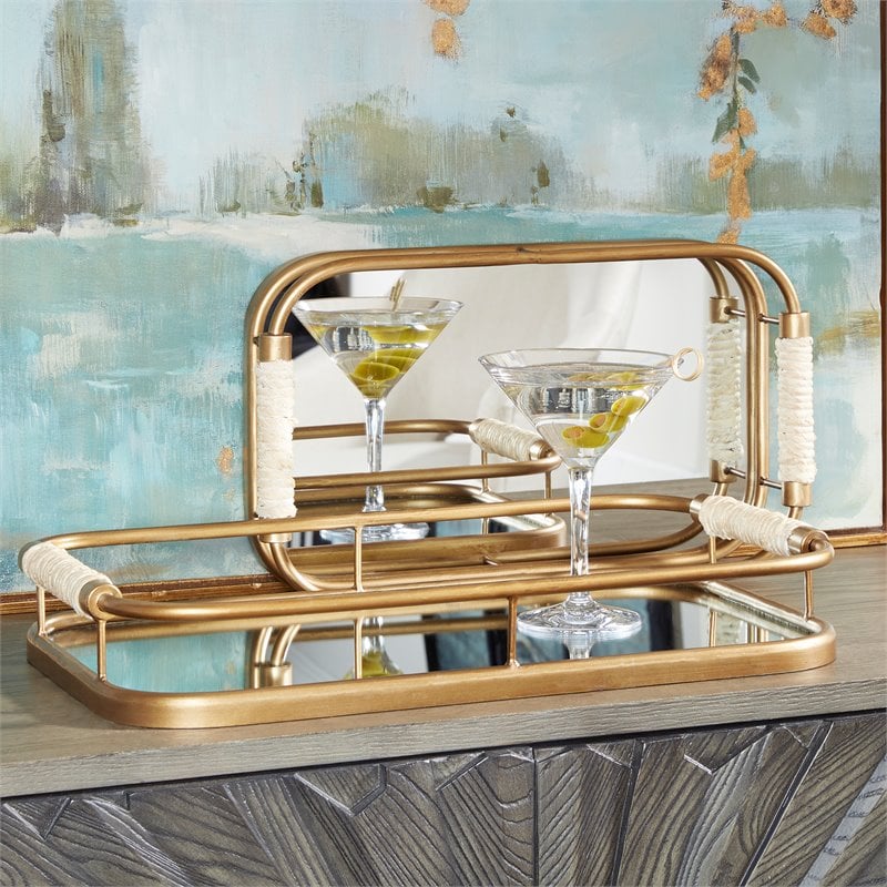 Uttermost Rosea Coastal Metal MDF and Rope Trays in Brushed Gold (Set of 2)