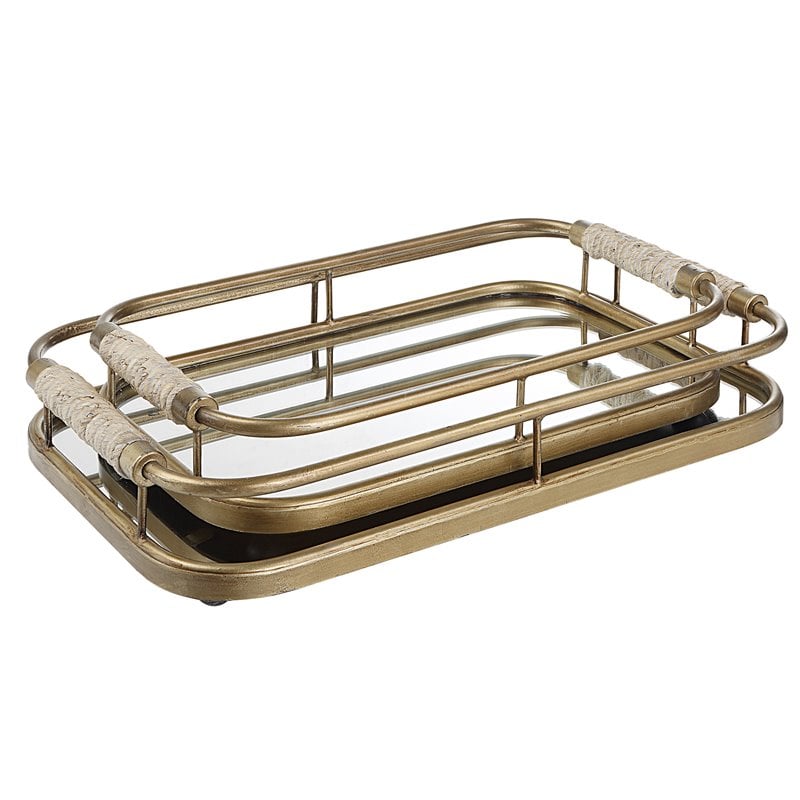 Uttermost Rosea Coastal Metal MDF and Rope Trays in Brushed Gold (Set of 2)