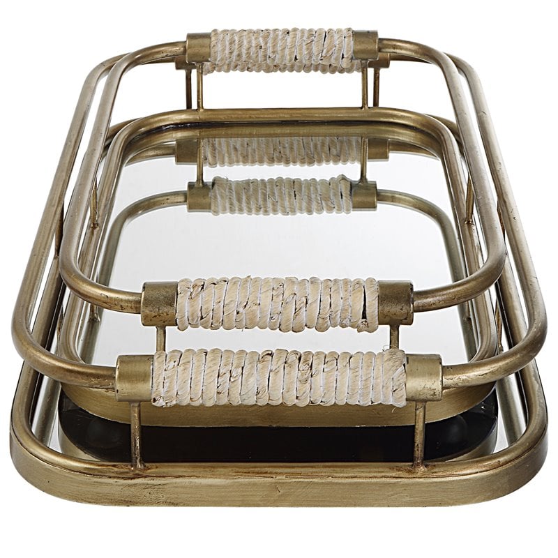 Uttermost Rosea Coastal Metal MDF and Rope Trays in Brushed Gold (Set of 2)
