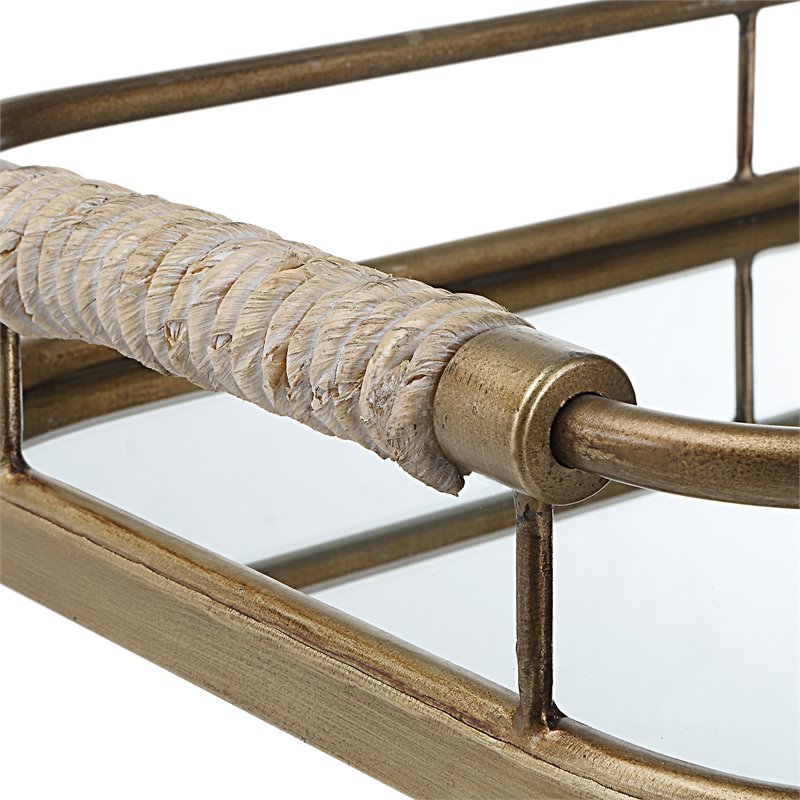 Uttermost Rosea Coastal Metal MDF and Rope Trays in Brushed Gold (Set of 2)