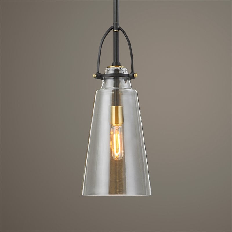 Uttermost Saugus 1-light Steel and Glass Pendant in Black and Brass