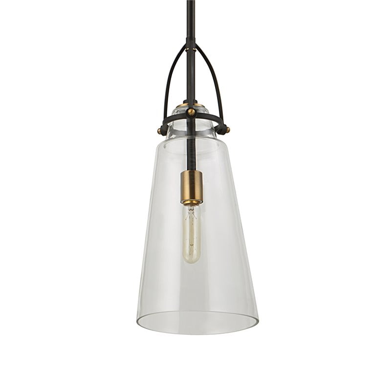 Uttermost Saugus 1-light Steel and Glass Pendant in Black and Brass