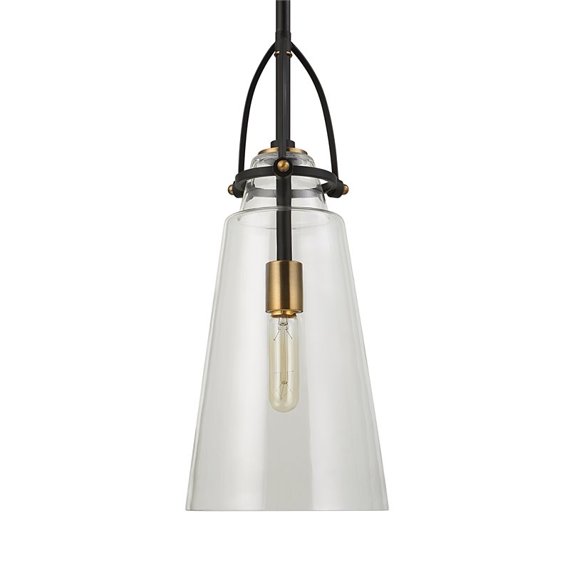 Uttermost Saugus 1-light Steel and Glass Pendant in Black and Brass