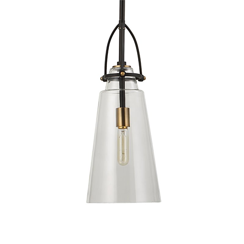 Uttermost Saugus 1-light Steel and Glass Pendant in Black and Brass