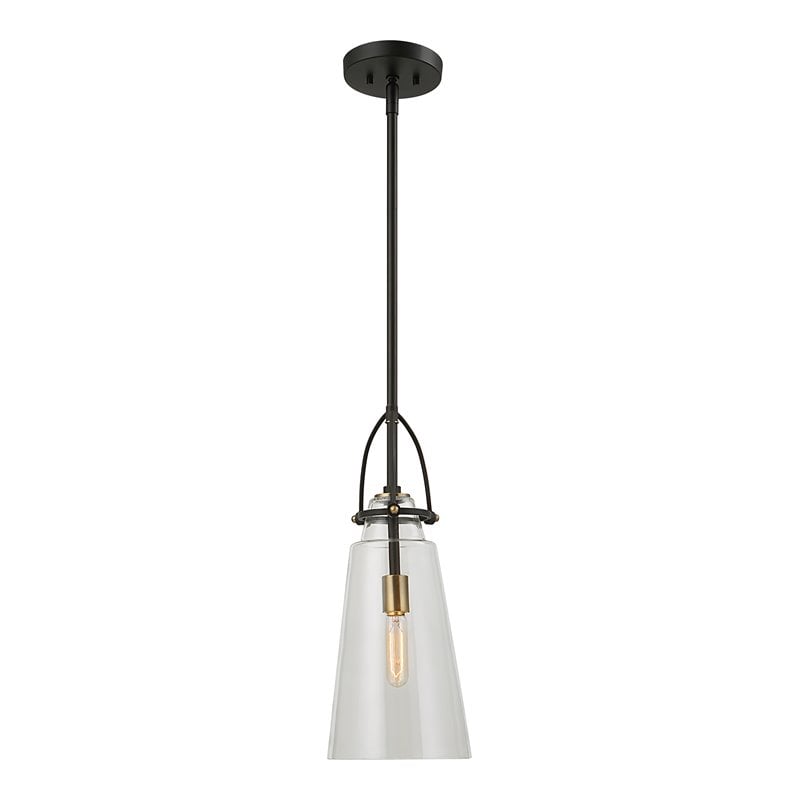 Uttermost Saugus 1-light Steel and Glass Pendant in Black and Brass