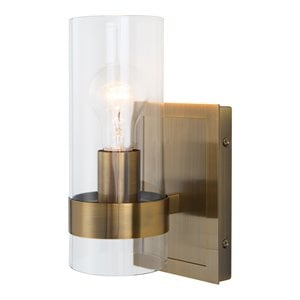 uttermost cardiff 1-light coastal glass and steel cylinder sconce in brass