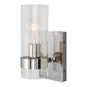 uttermost cardiff 1-light coastal glass and steel cylinder sconce in nickel