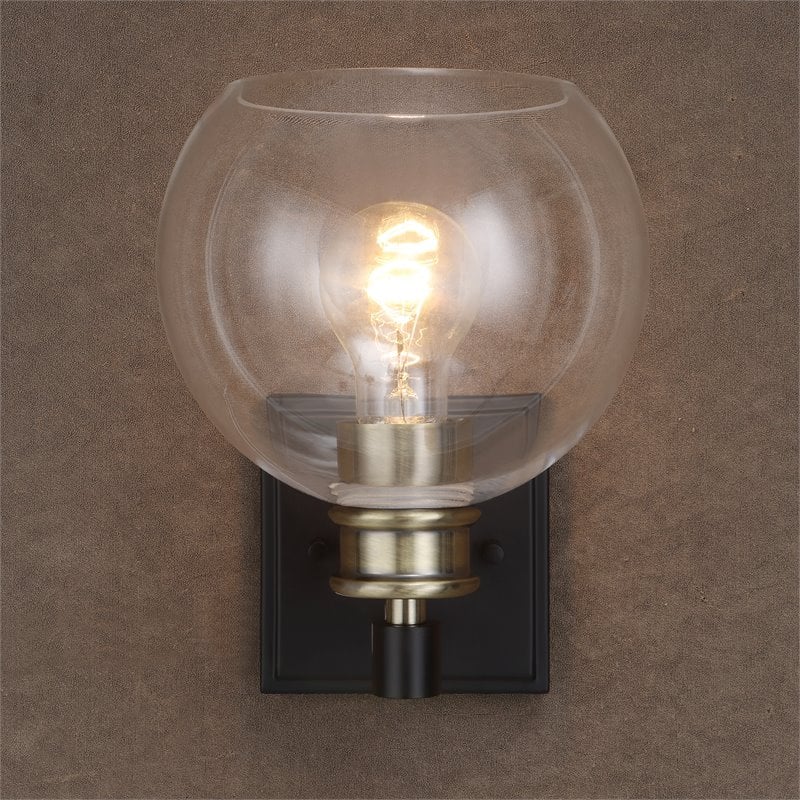 Uttermost Kent Edison 1-light Coastal Glass and Steel Sconce in Black and Brass