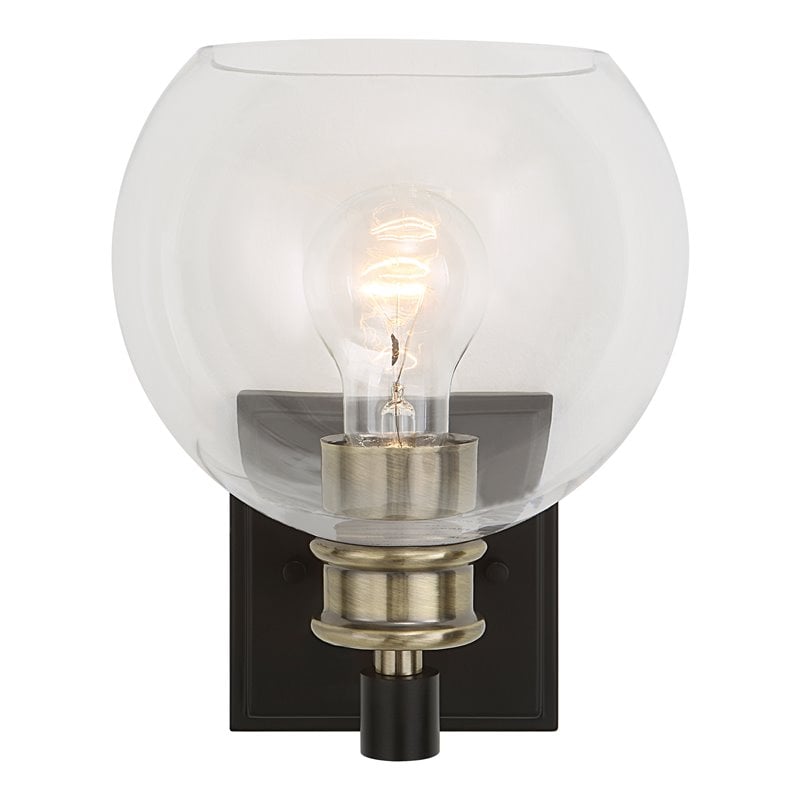 Uttermost Kent Edison 1-light Coastal Glass and Steel Sconce in Black and Brass