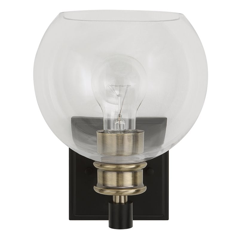 Uttermost Kent Edison 1-light Coastal Glass and Steel Sconce in Black and Brass