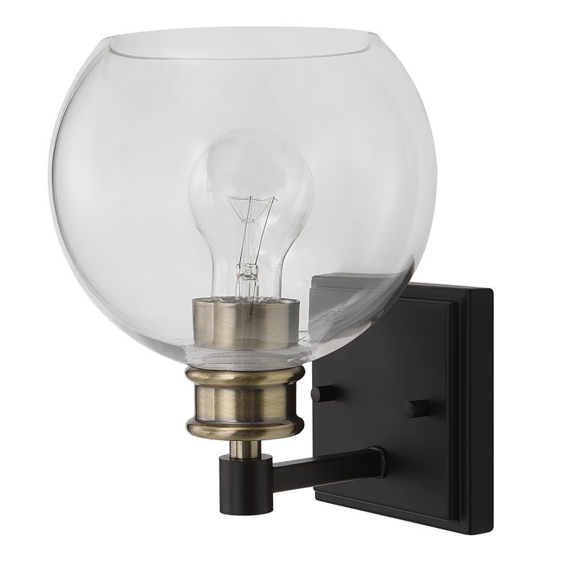 Uttermost Kent Edison 1-light Coastal Glass and Steel Sconce in Black and Brass